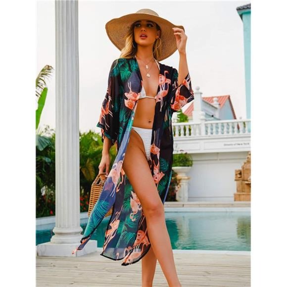Chiffon Beach Kimono Cardigan Long Bikini Cover Up - Picture 2 of 6